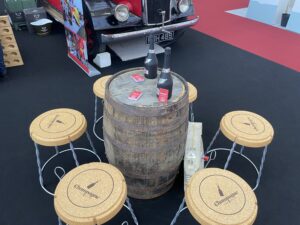 Champagne Fire Truck Stools and Oak Barrel